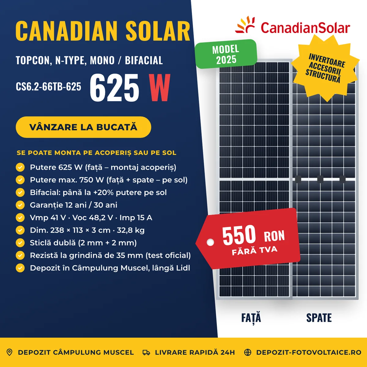 Canadian Solar 625W N-Type bifacial – imaginea 1